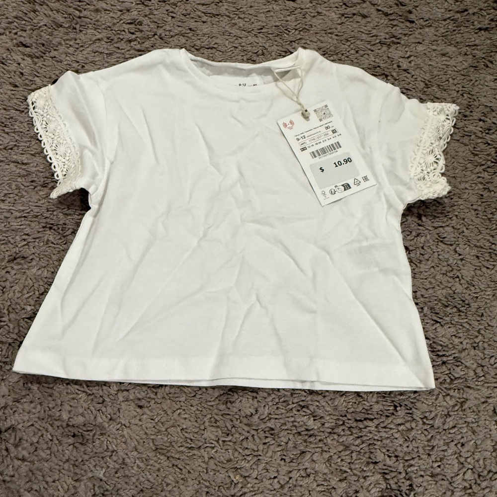 Zara Kids White Tee with Lace Sleeves